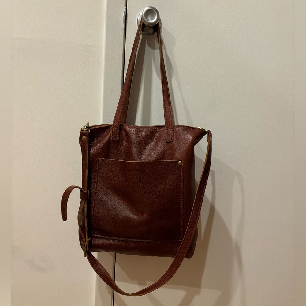 Portland Leather Goods Cross Body Tote nutmeg zip